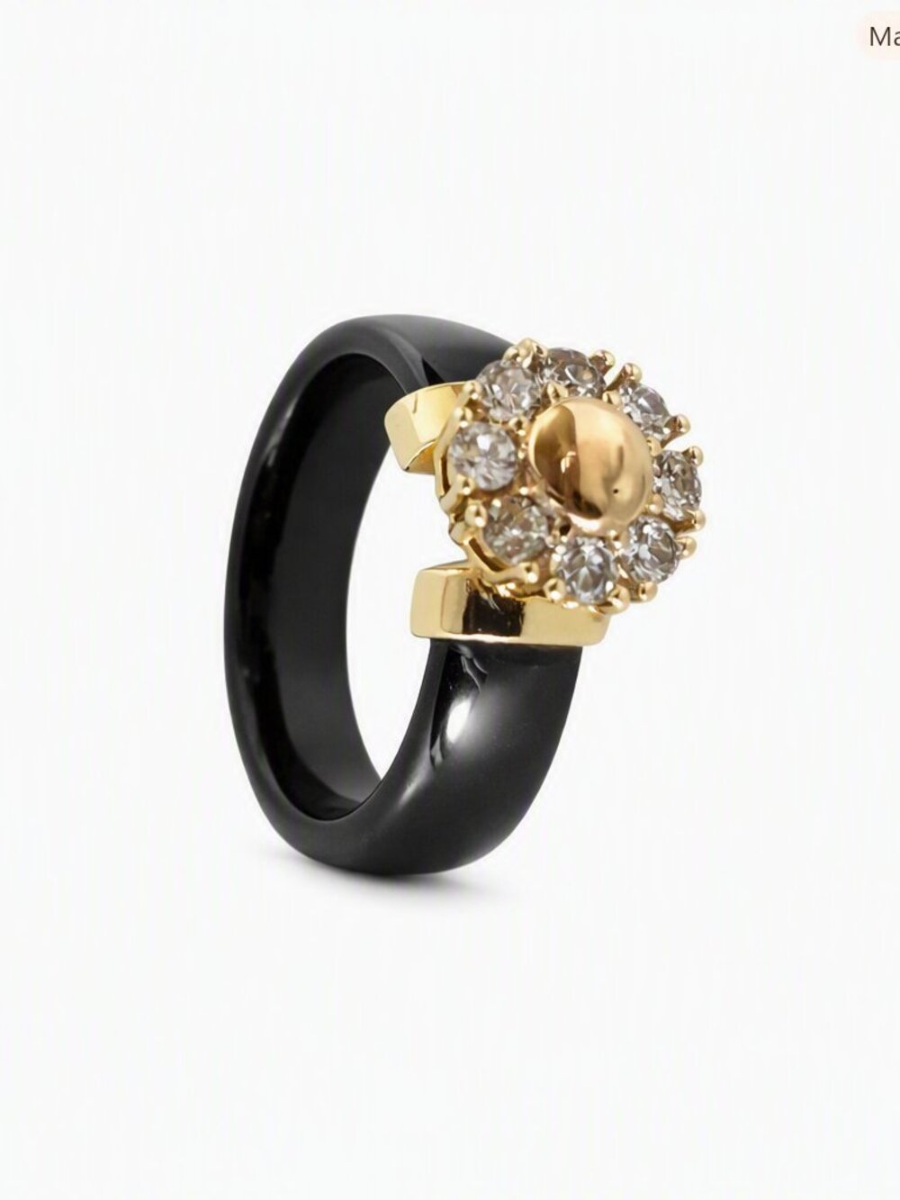 Size 7 Stunning Black Ceramic Band with Sparkling Zircon Cluster Inlay